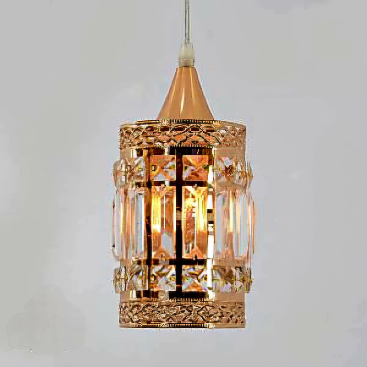لوستر آویز تک شعله کریستالی کد 025 طلایی قطر 10