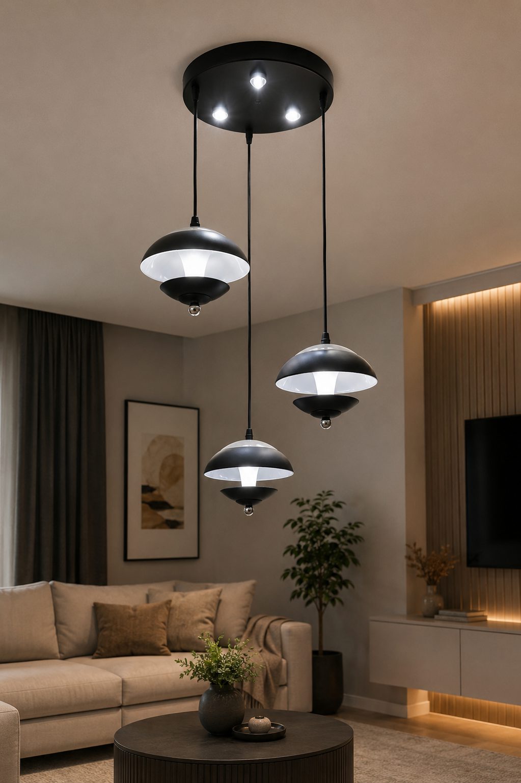 لوستر آویز سه شعله مدل قارچی LED SMD